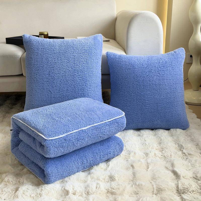 简约抱枕被子丽绒纯色正方形宿舍沙发厅客YJ卧美室车用办公毯室子