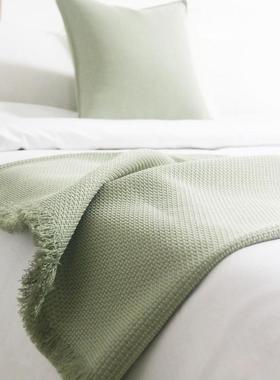复床露尾FS758921巾浅绿色床毯民宿床旗床C尾巾古营毯绿色肌理沙