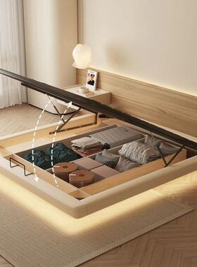 无压床头悬储物代现奶油简约浮小户型主DXO卧双人床意式轻奢气高