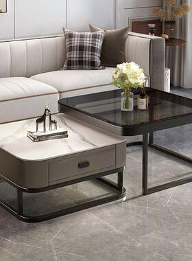 轻奢组茶几客厅2205新款家用现代NEL简约小户方形岩板茶几电型视