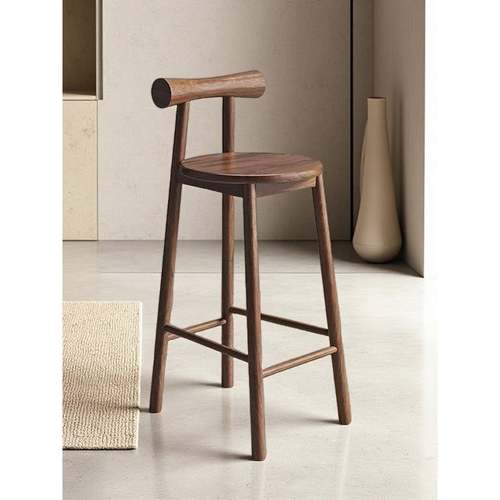 北欧轻奢樱桃色吧台椅现代家用高脚凳蝴蝶靠背椅实木高脚凳酒吧椅