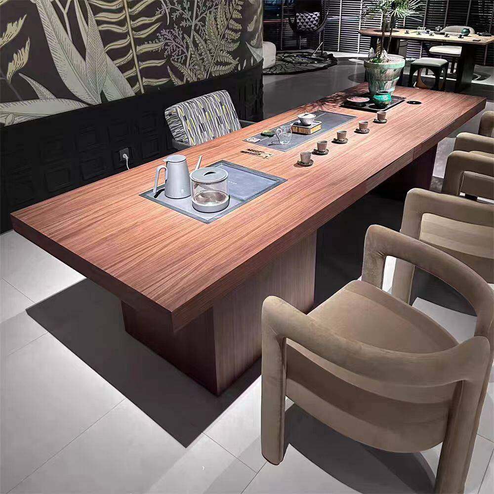 新中式北美黑胡桃木茶桌椅组合现代简约轻奢办公室实木茶室泡茶桌