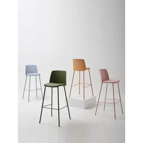 现代简约吧椅意式酒吧休闲成人靠背高脚凳北欧塑料轻奢家用吧台椅