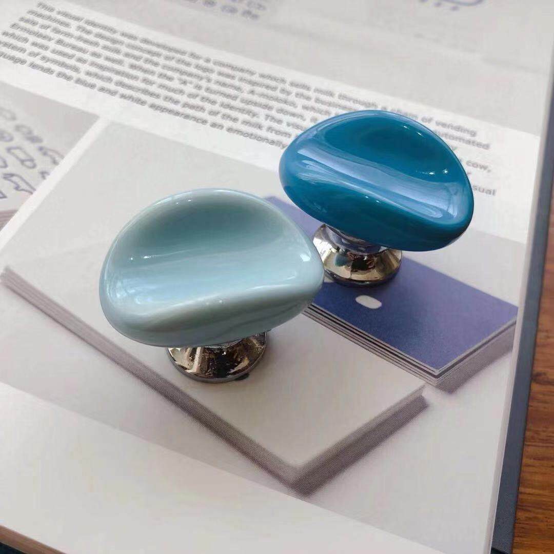 特色小清新欧美橱柜衣柜门抽屉柜裸露单孔陶瓷蓝色手柄