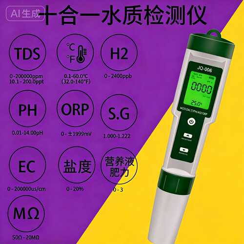 十合一水质检测仪PH/TDS/EC/盐度/S.G/ORP/富氢H2/?电阻率营养液