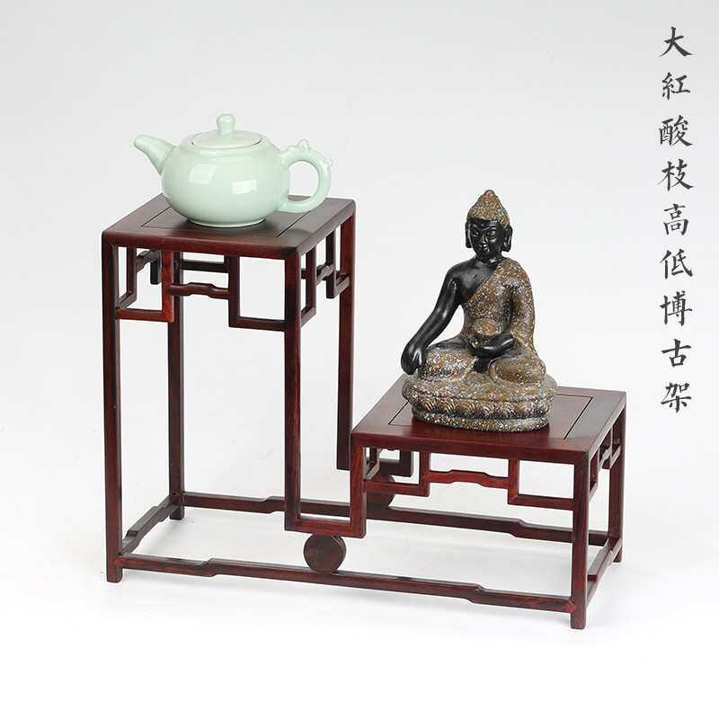 大红酸枝博古架实木中式小多宝阁紫砂茶壶茶具架子置物架摆件展示