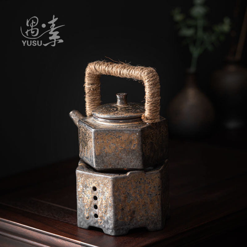 中式复古温茶炉茶壶茶具套装家用蜡烛加热保温炉粗陶提梁壶整套
