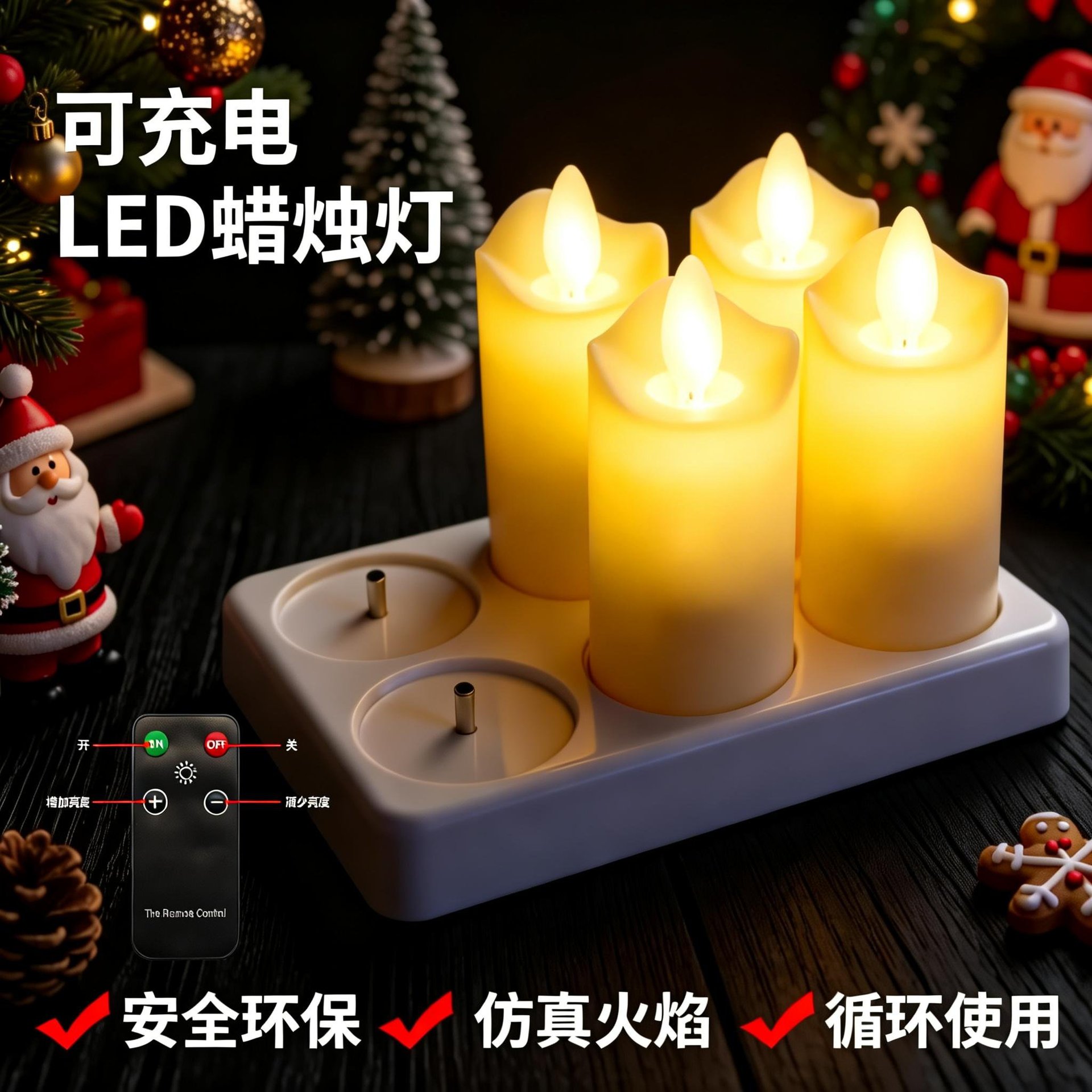跨境6座充电遥控led电子蜡烛灯剧本杀道具气氛围灯仿真火苗摇摆