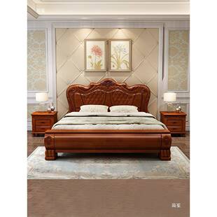 欧式主卧实木床1.8938米双婚美式乡村家床具简约现代1.5人物储高