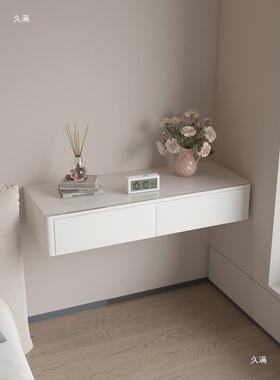 悬空梳台约现床代奶油风卧室IXJ边悬浮壁简挂式化妆桌书妆桌钢化