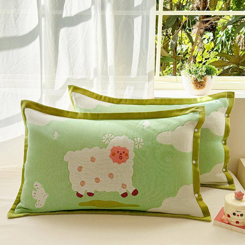 棉纱布枕套单个幼儿园宝宝枕芯棉内胆套全卡通枕头套4822574纯四x