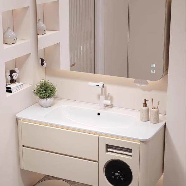 卫生间圆角浴室柜陶瓷一体盆洗脱烘带洗衣机智能洗漱台洗手池组合