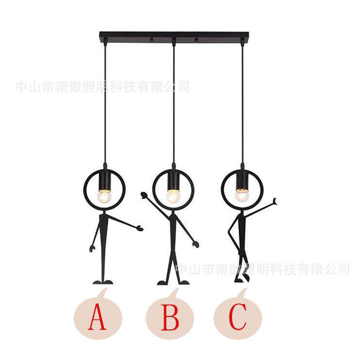 创意小人吊灯复古铁艺北欧吊灯卧室客厅餐厅灯酒店新中式吊灯具