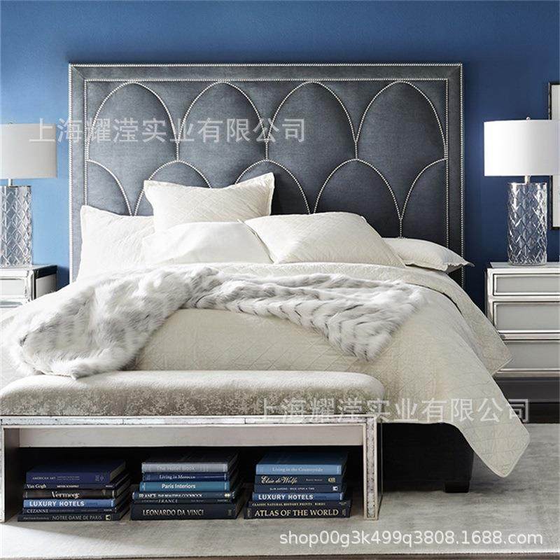 定制家具美式布艺铆钉床样板房深蓝色软包床高背婚床主卧双人床,电子元器件市场,其它元器件,淘宝优惠券,粉丝福利购,淘宝优惠卷