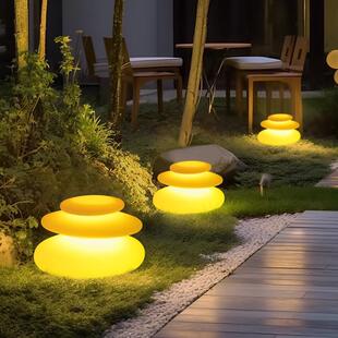 石头灯别墅花园草坪庭院景观饰鹅卵石落地灯发光装饰灯太阳能户外