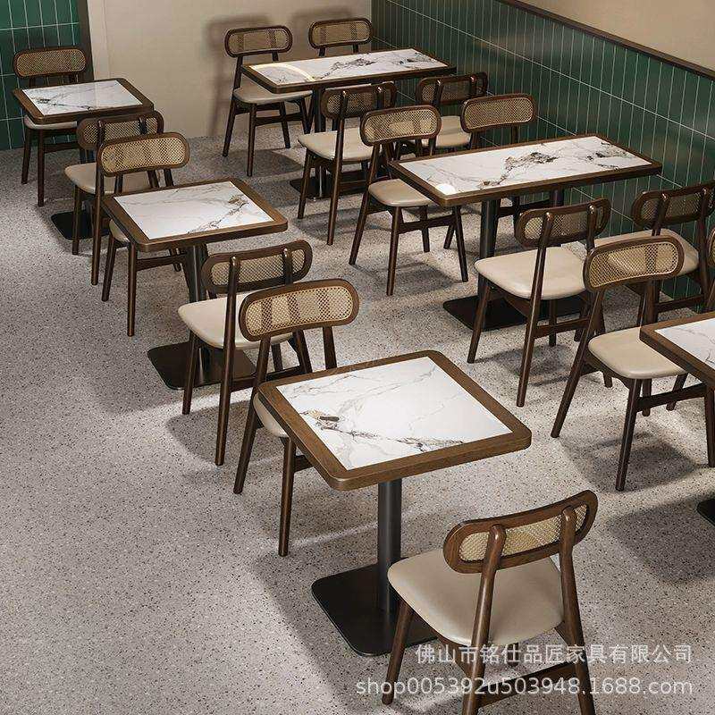 中古风咖啡厅桌椅主题餐厅卡座沙发湘菜馆茶楼饭店简餐店实木桌椅