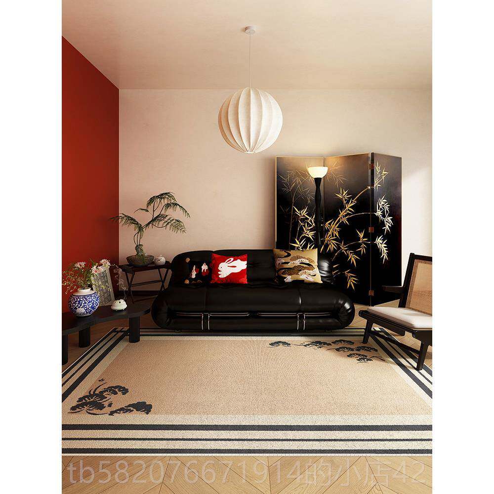 高档黑色可客地厅地毯子免洗擦高级茶几垫沙发主卧床下地垫复古中