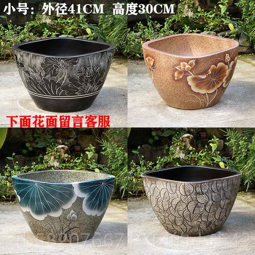 高档景德镇粗陶瓷鱼缸睡莲盆荷花大碗莲陶盆缸彷水缸金鱼流缸水摆