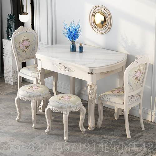 正品油风岩折叠餐桌椅组合圆两用简方约伸缩实木饭桌子家奶用小户