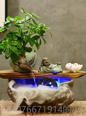 高档禅意家居桌风面流水小鱼缸客厅招财水轮喷礼泉摆件创水景装饰