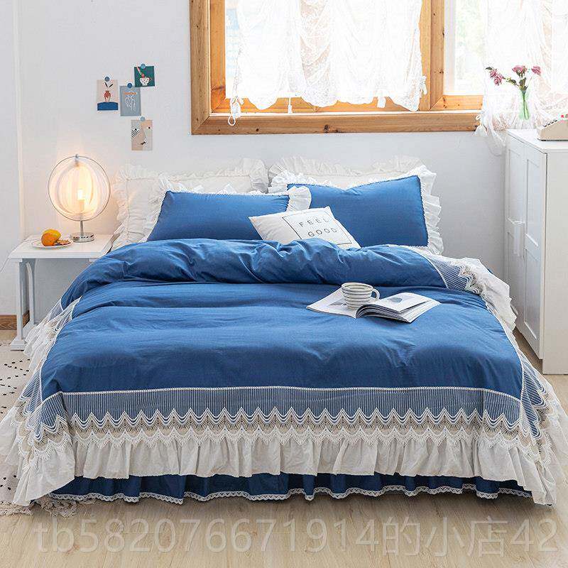 高档ni棉s网红公主风荷叶边白色四件套纯全床棉少女心蕾丝1.8m裙