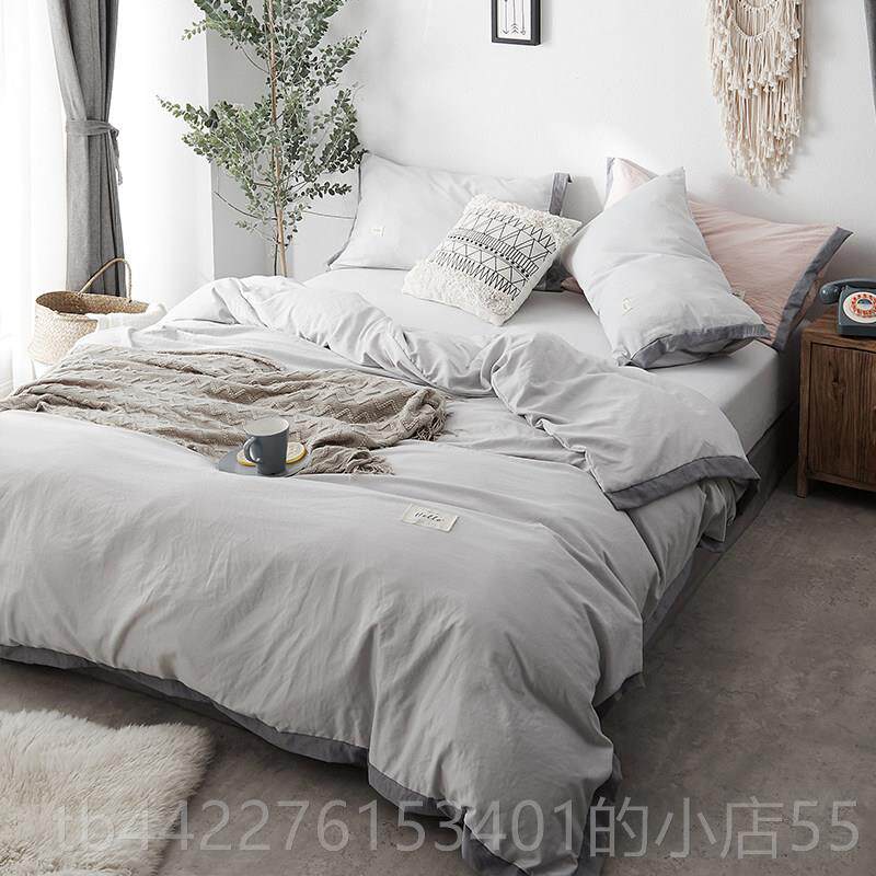 正品日式简约纯色水洗民单宿四件套白色店风床床笠酒被套单棉双人