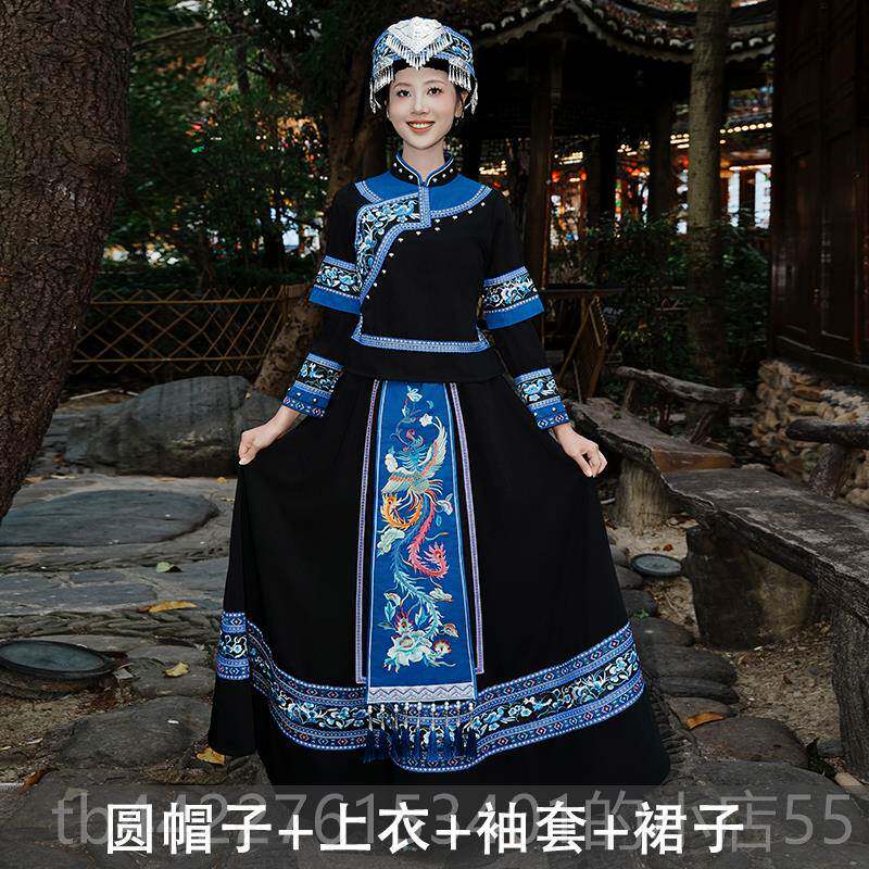 高档新款广西三月三壮族装成人少数民女出服长裙刺绣服盛装族演舞