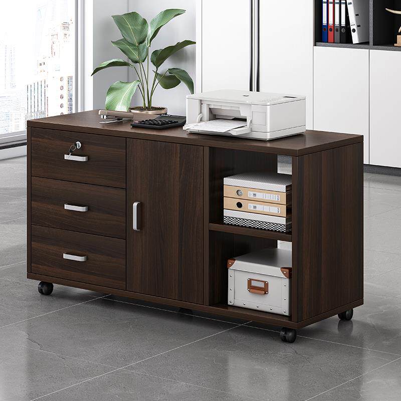 美式办公室桌下矮柜收纳家具窄侧边仓储带锁柜柜矮柜抽屉柜副柜小