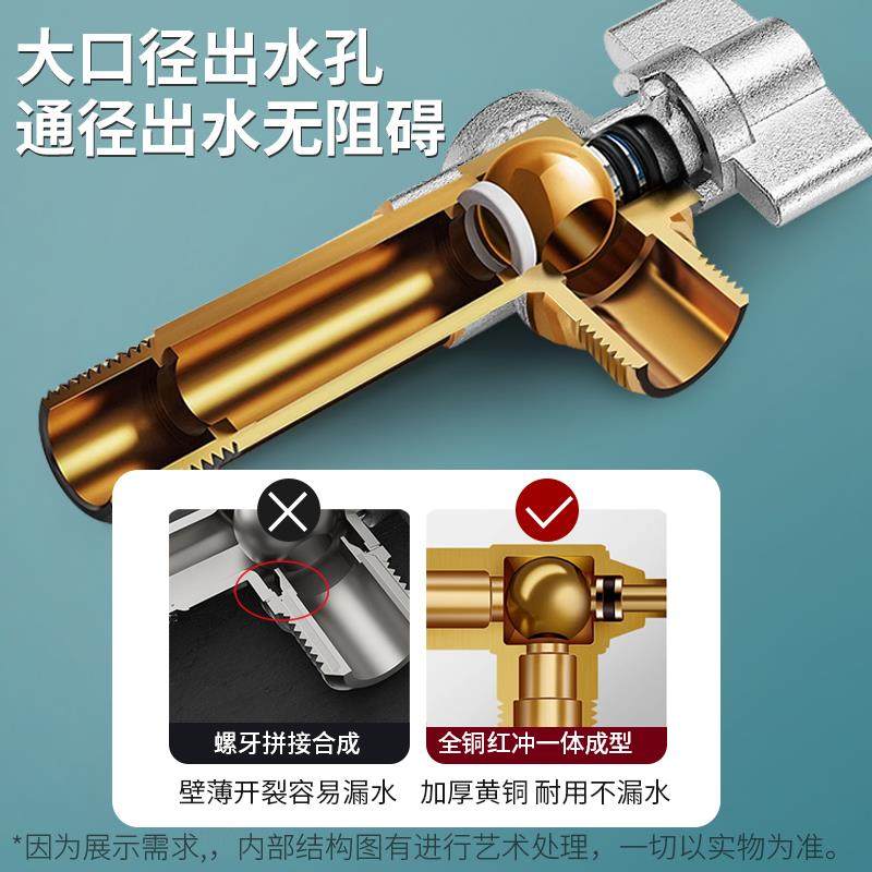 加长大口径大流量全铜4分球阀三角阀全开球芯接头热水器开关