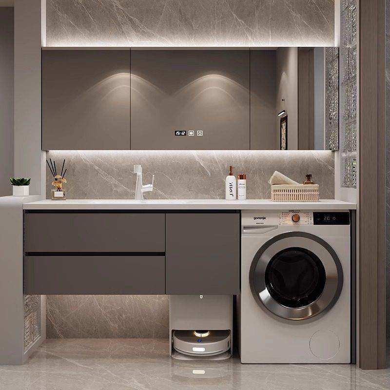 洗手盆洗衣机一体浴室柜实木洗漱台蜂窝铝洗脸盆阳台定制岩板热弯