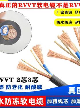 远通电线国标铜芯rvvt家用电线软线2*2.5/4/6平方防水户外电缆线