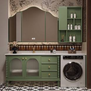 法式落地式阳台洗衣机一体浴室柜组合美式复古卫生间洗漱台洗脸盆