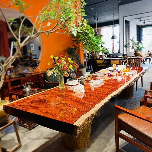 巴花实木大板茶桌椅组合巴西花梨木红木原木茶空间茶台老板会议桌