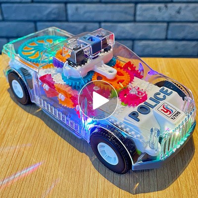 儿童中秋节手提灯笼电动齿轮警车带音乐会发光男孩汽车节日玩具