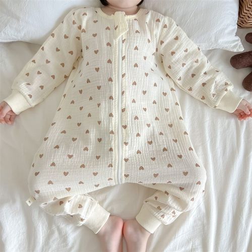 夏季女童纯棉长袖睡袋宝宝空调房间防着凉男童薄款双层纱布连体衣