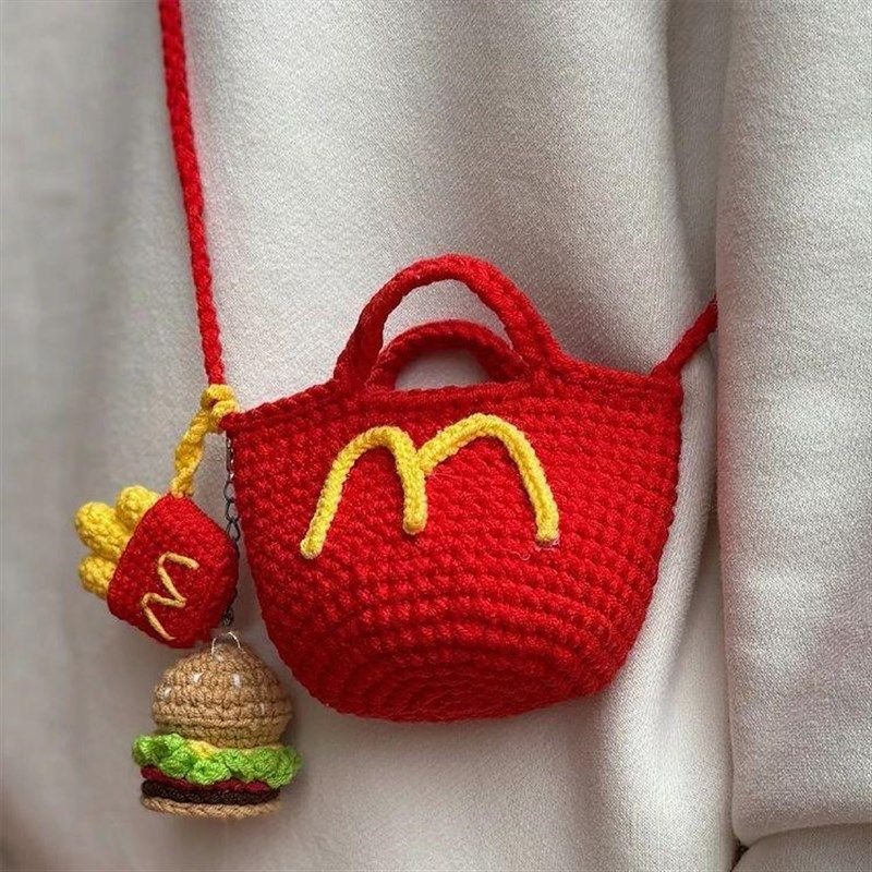手工钩织diy材料包毛线编织麦当劳汉堡包束口袋耳机包零钱包亲子
