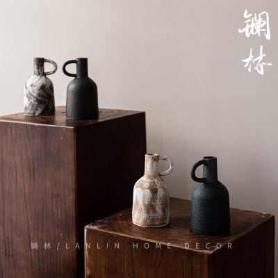 侘寂风单耳提壶小花瓶手工复古陶瓷花器书房餐桌家居装饰干花花插,家居饰品,花瓶,淘宝优惠券,粉丝福利购,淘宝优惠卷