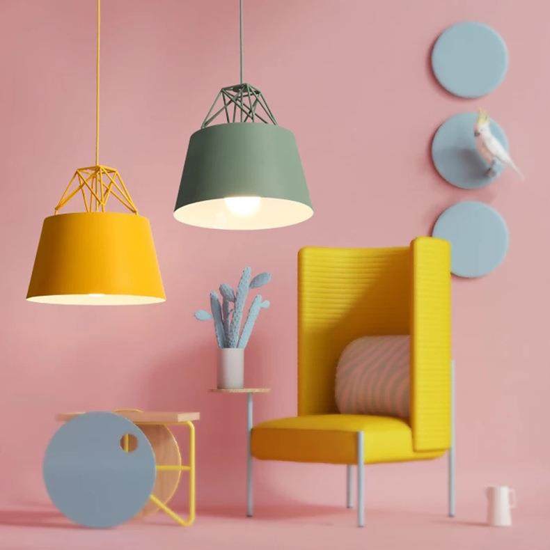 欣亮灯饰现代简约铝材餐吊灯彩色服装店奶茶店吧台餐桌幼儿园吊灯