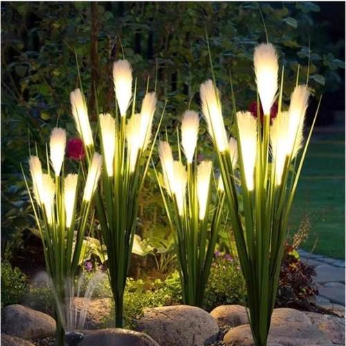 户外led带盆芦苇灯太阳能庭院景观5头仿真光纤草坪灯公园装饰灯