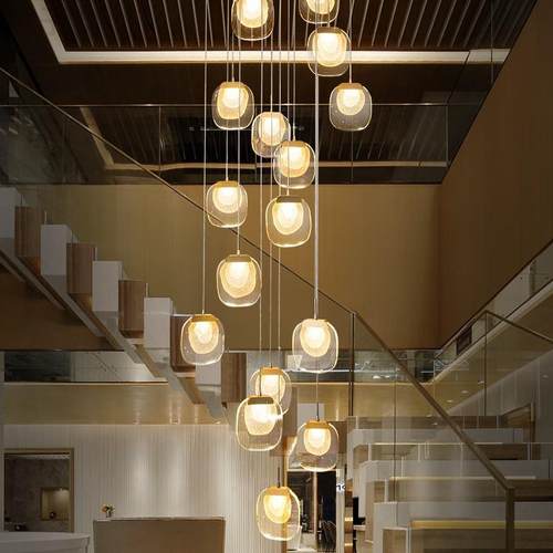 2022米兰设计师别墅楼梯大吊灯售楼部沙盘餐厅吧台艺术水晶玻璃灯