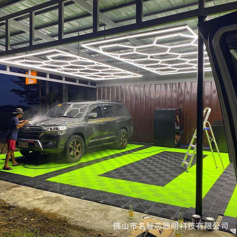 洗车房六边形蜂窝灯 220V贴膜LED灯 汽车美容店防水防尘照明14孔