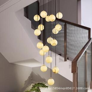 复式 简约旋转楼梯间灯北欧跃层别墅客厅灯 楼梯灯云石长吊灯新中式