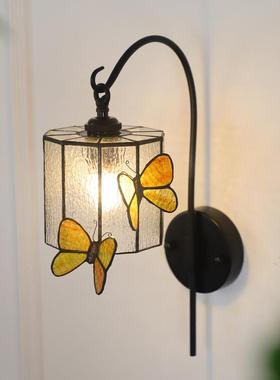 法式蝴蝶床头壁灯复古主卧中古玻璃灯具创意卧室氛围装饰灯具casa