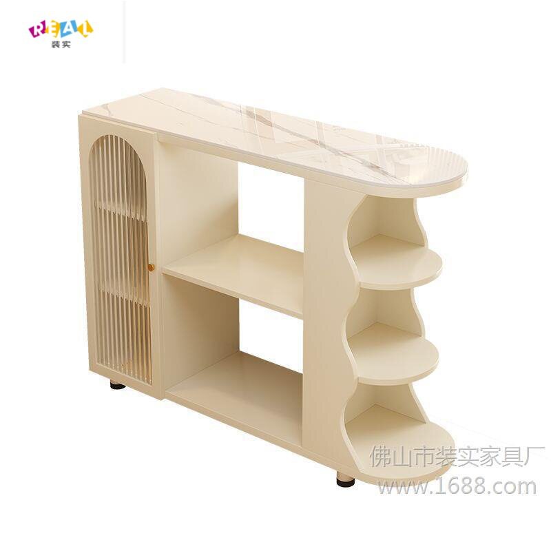 奶油风移动橱柜吧台桌子家用酒柜实木隔断柜客厅岩板餐边柜厨房可