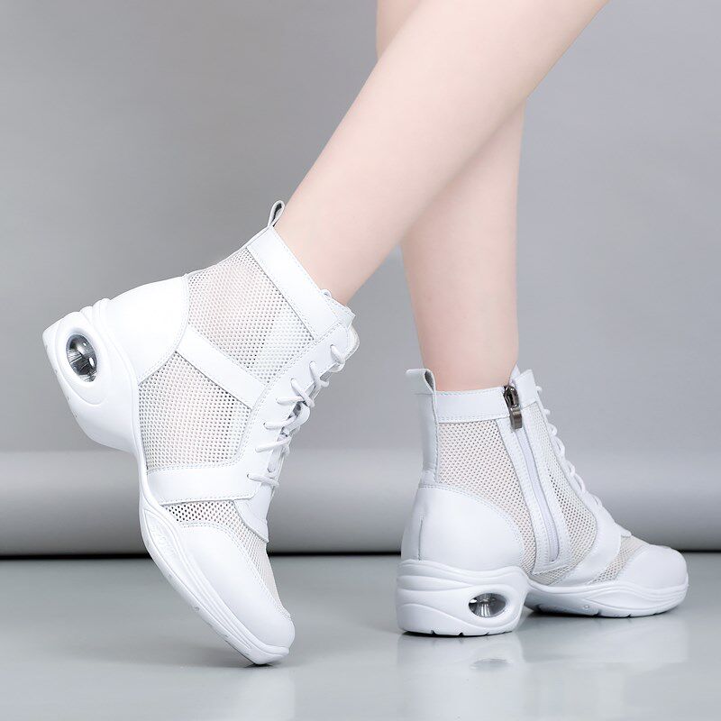 夏季网纱女鞋透气运动舞蹈鞋白色高帮广场跳舞鞋超轻妈妈鞋女凉鞋