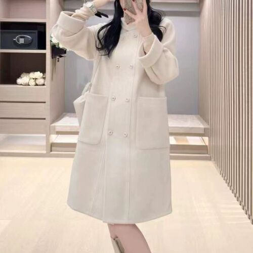 D324立领双排扣双面羊绒大衣女冬新款高级感中长款显瘦羊毛外套