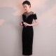 黑色晚礼服2024新款 丝绒生日宴会小礼服女平时可穿 高贵气质中长款