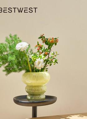 HD22-29博饰西居简约鹅芦黄色葫形三段式玻璃花瓶摆家件家居样板