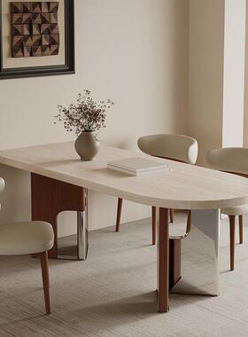 沃半顿岩板18551法式中古端风圆餐桌高复岛台小户型靠墙岛台哑古