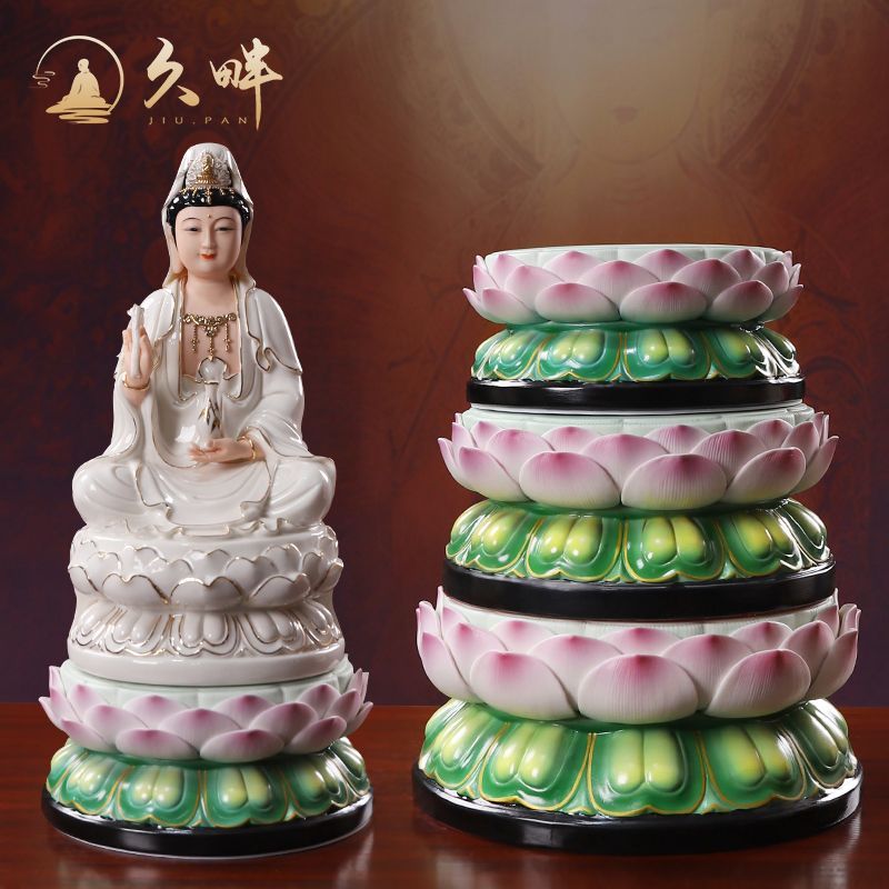 久畔陶瓷佛像底座垫高观音底座座台供奉供佛神佛像莲花底座圆形台
